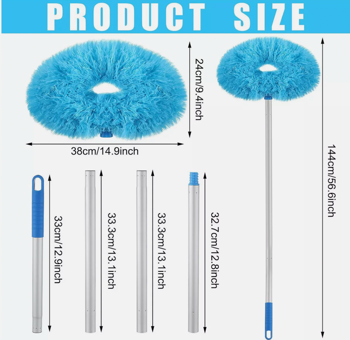 Ceiling fan cleaner with extendable handle and washable microfiber dust head