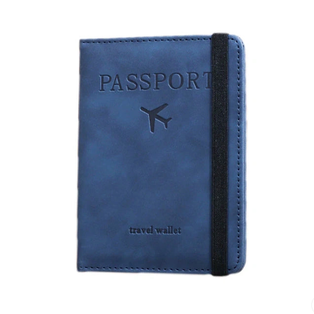 RFID blocking passport holder with elastic strap for secure travel