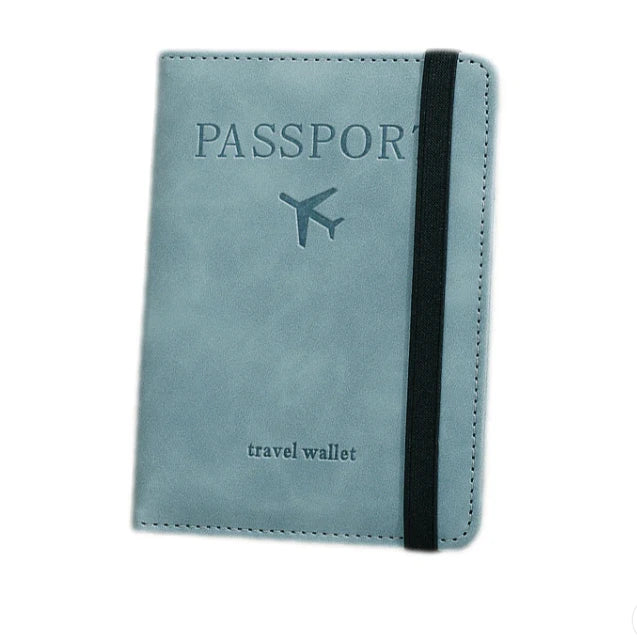 RFID blocking passport holder with elastic strap for secure travel