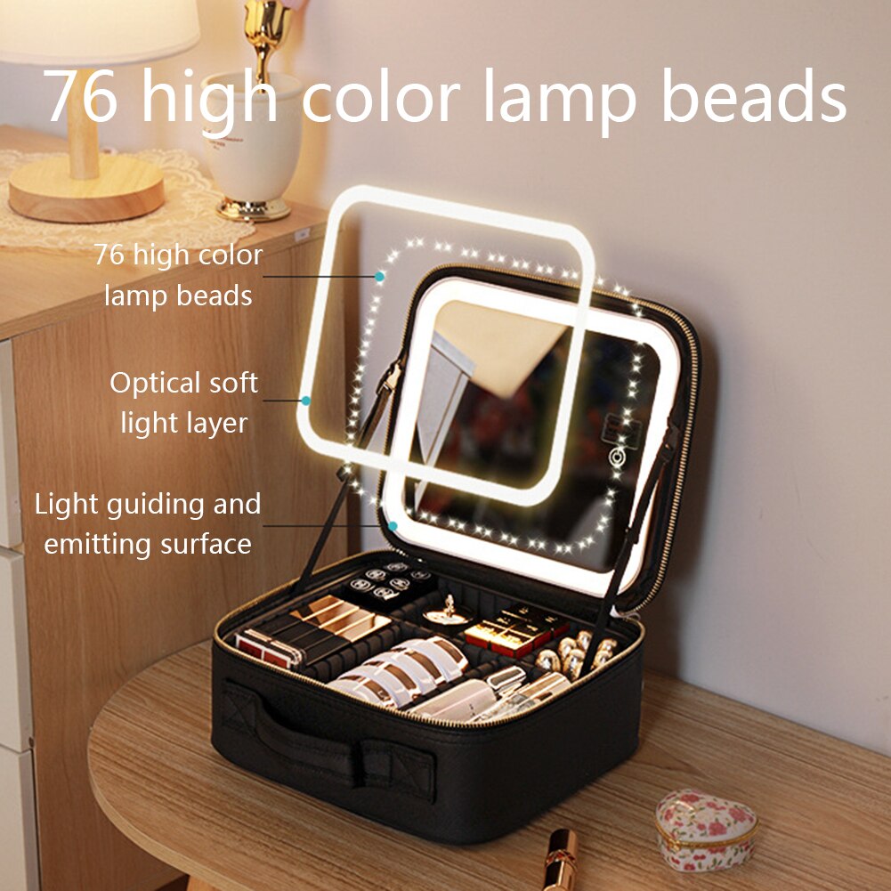 Travel cosmetic case with warm, cool and natural light modes