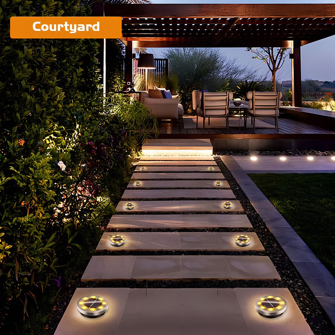 Solar pathway lights waterproof IP65 with 8 LED installed along driveway