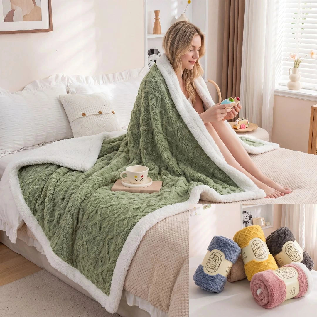 Ultra soft throw blanket in neutral colour styled on modern bedroom bed