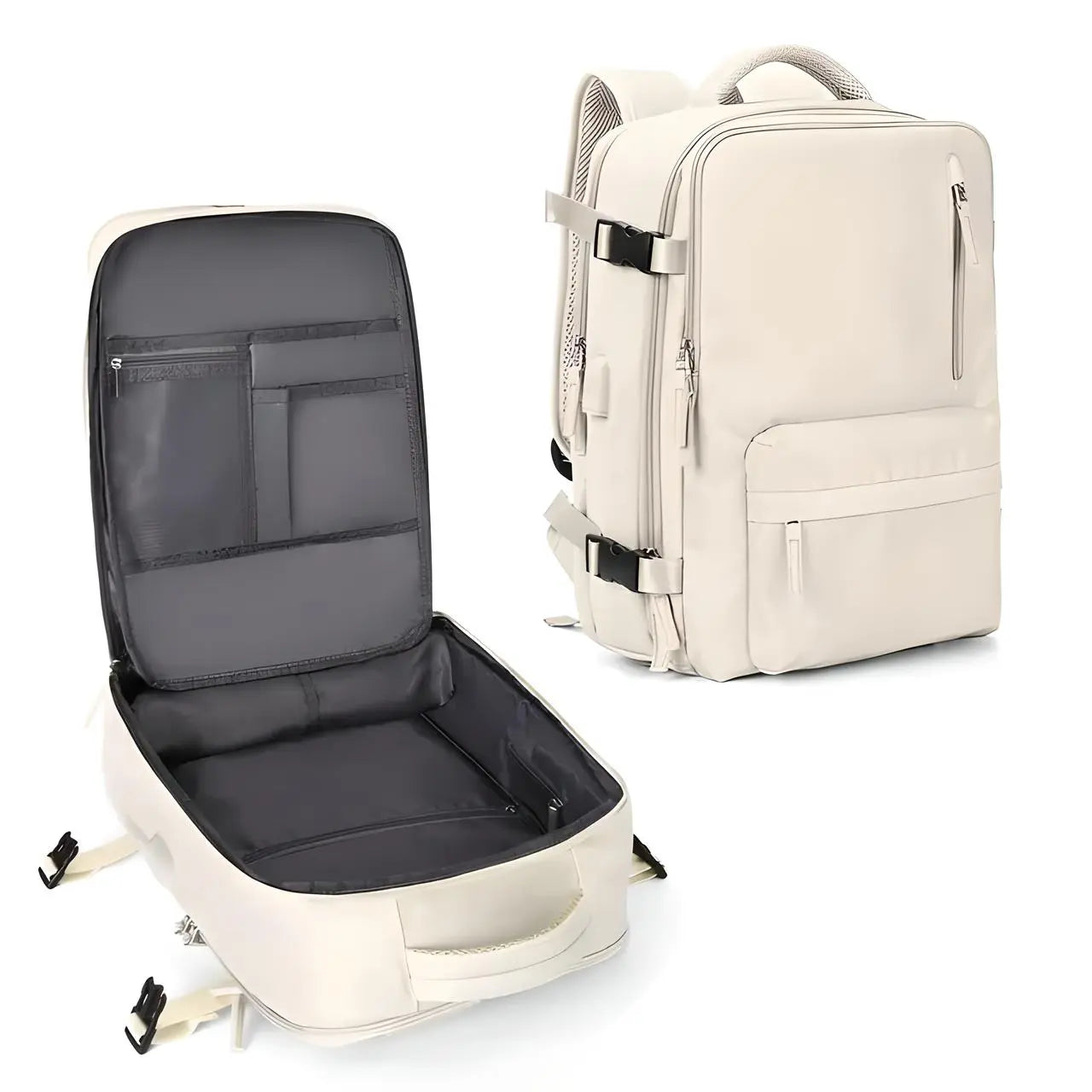 Waterproof Carry-On Backpack attached to rolling suitcase handle
