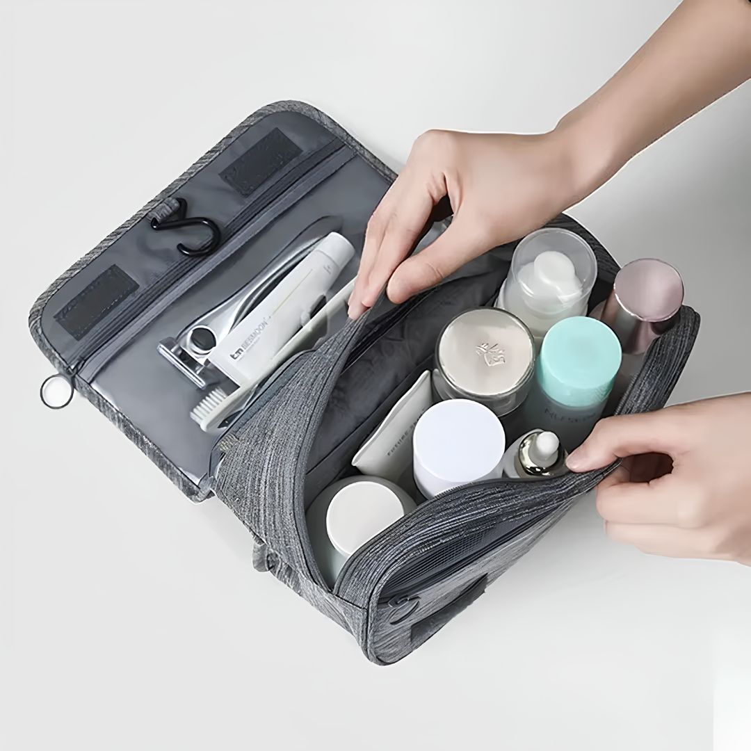 Waterproof hanging toiletry bag protecting toiletries from leaks