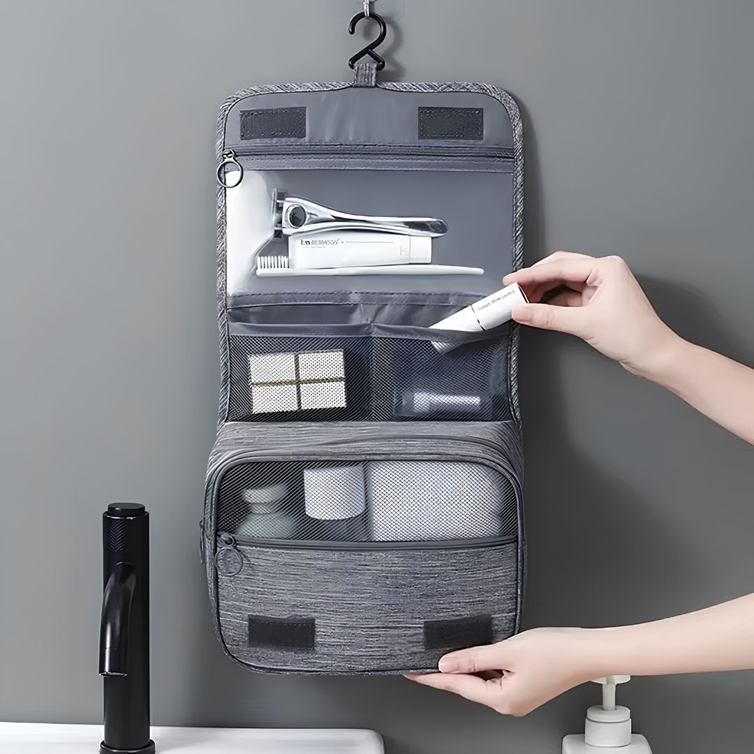 Waterproof travel toiletry bag see-through compartments for easy access