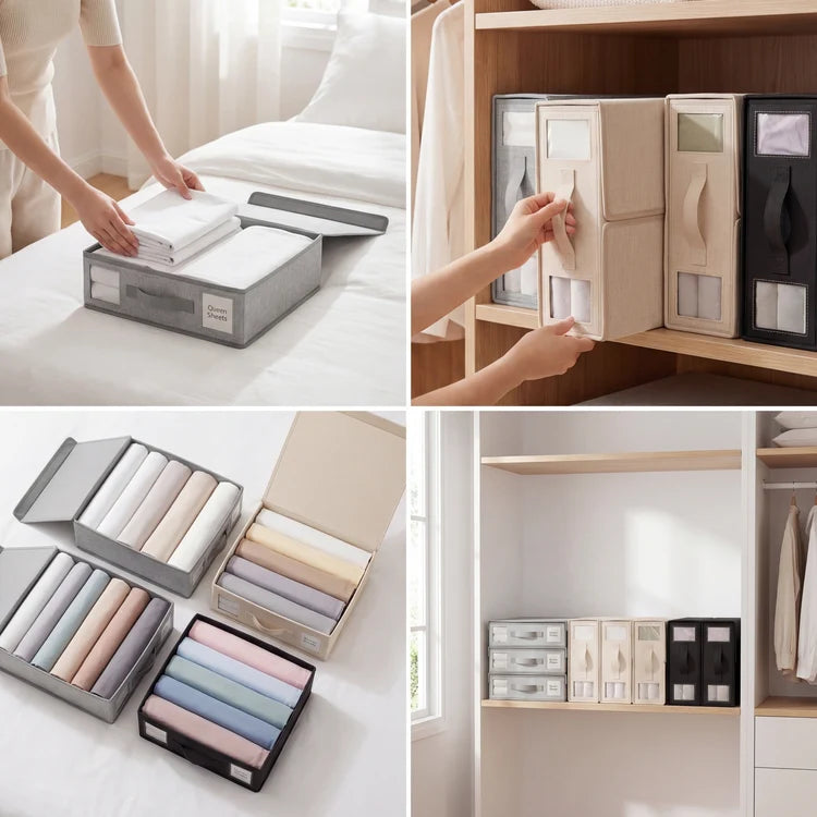 Linen storage organiser for neat and clutter-free bedroom cupboards