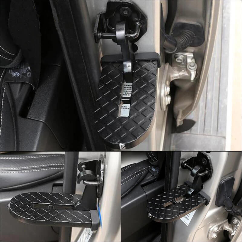 Car door latch step reaching roof rack