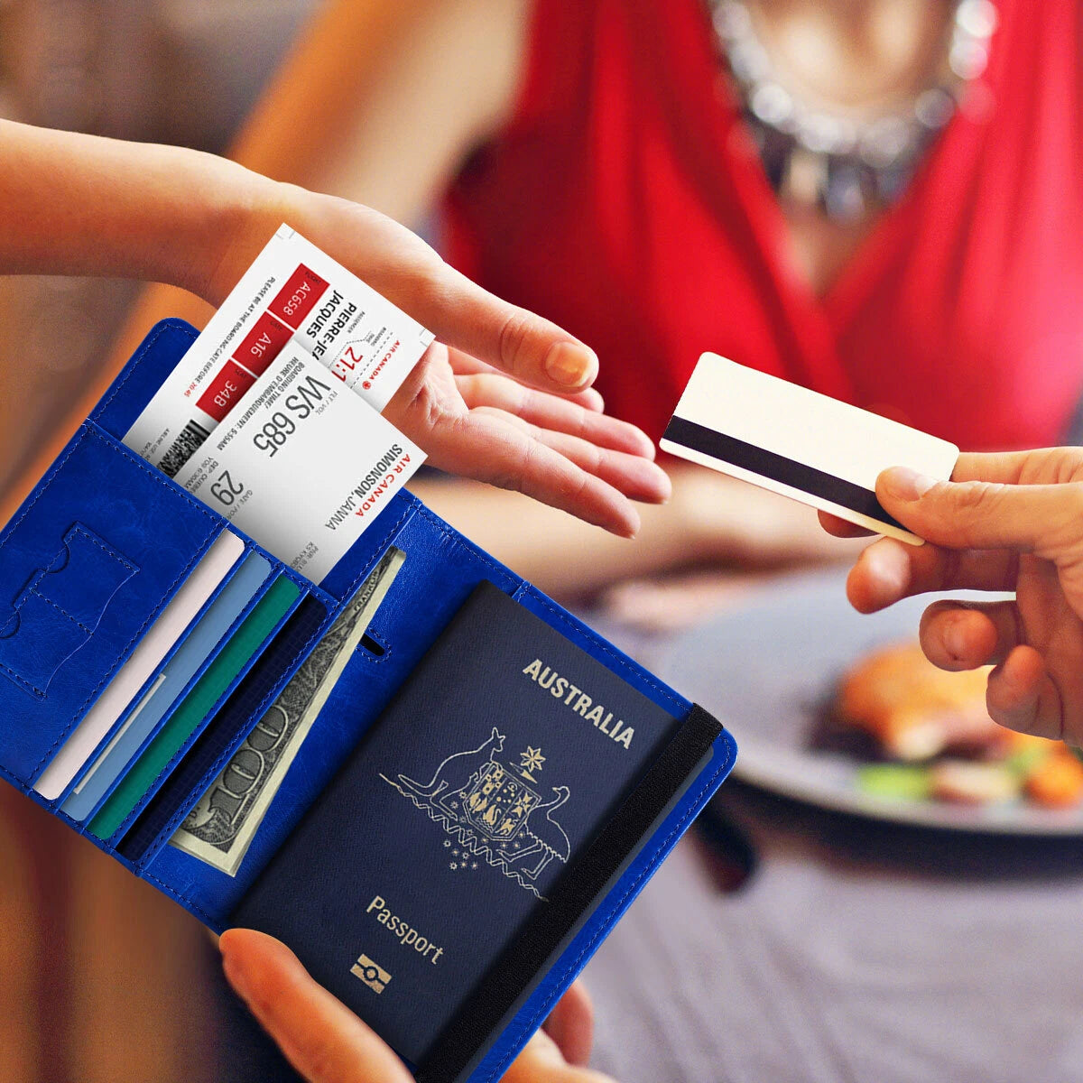 Simplify Australia RFID Passport Wallet showing card slots and SIM card holders