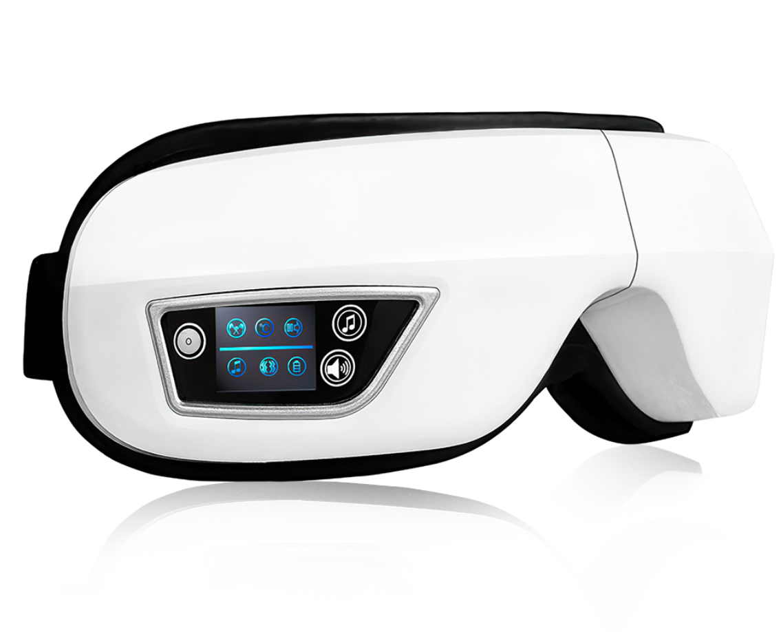 LuxeRest eye massager shown with USB cable

